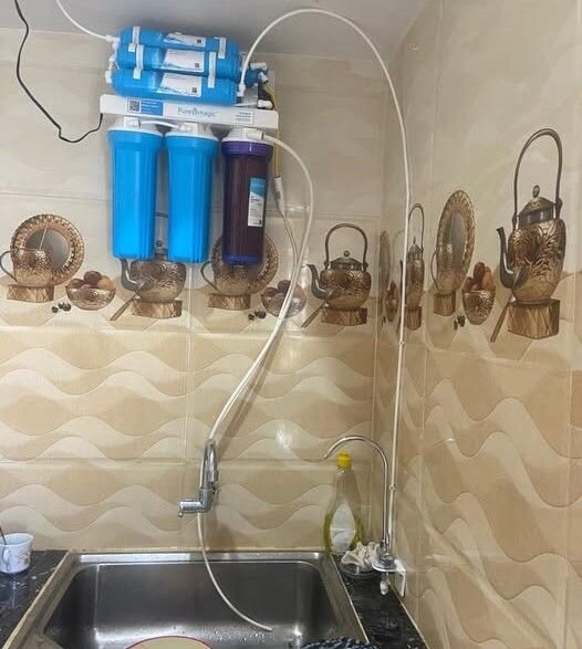 Wall-mounted purifier and tap line fitting